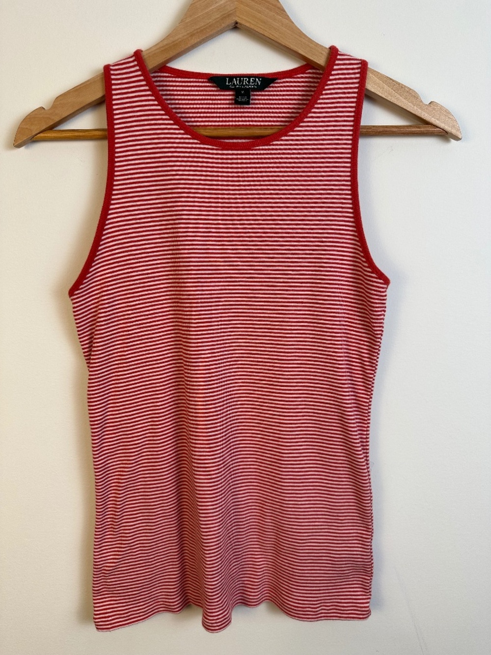 Lauren Ralph Lauren Red White Striped Ribbed Stretch Tank Top M